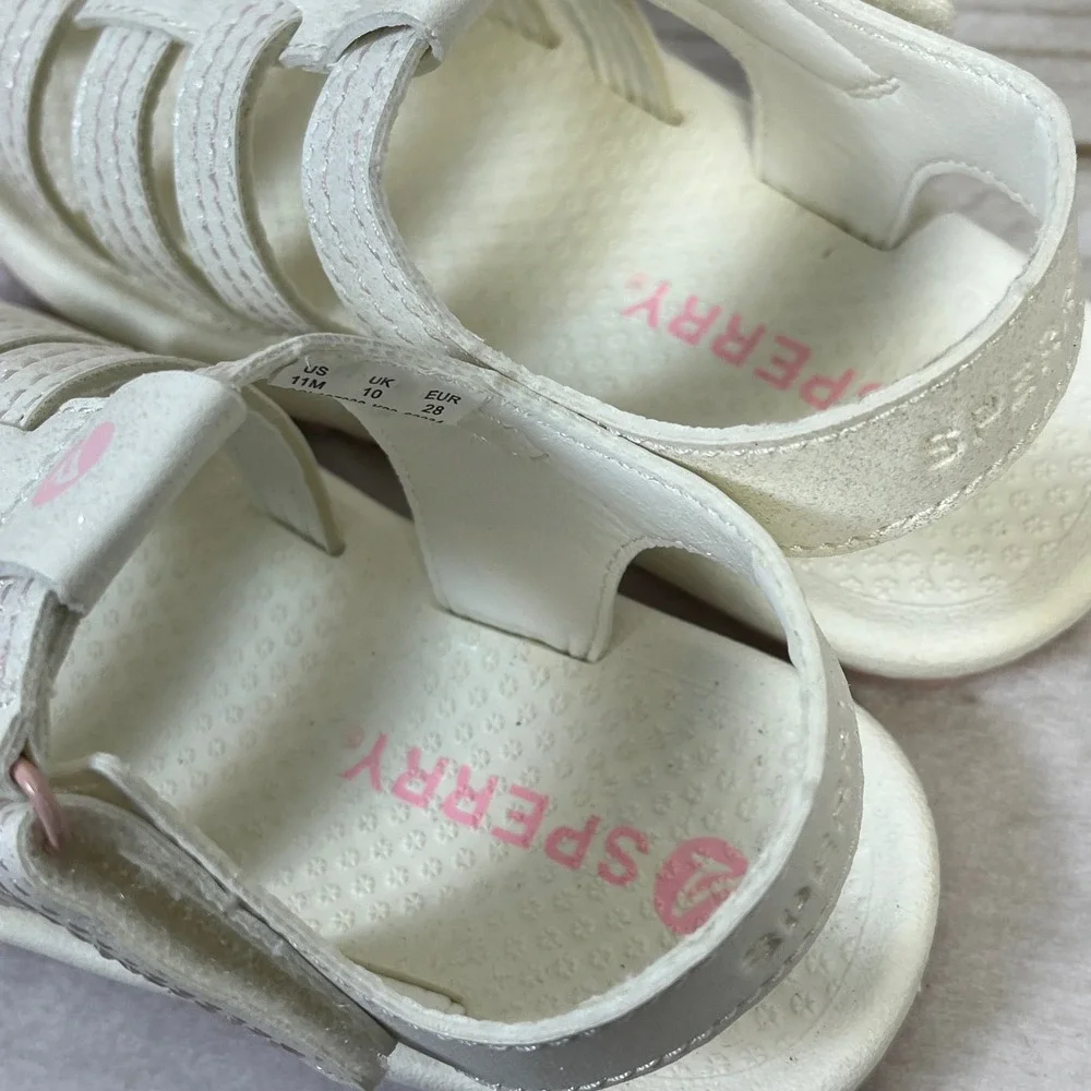 Sperry Kids White Shimmer Fisherman Sandals Pink Sole Size 11M STS87896